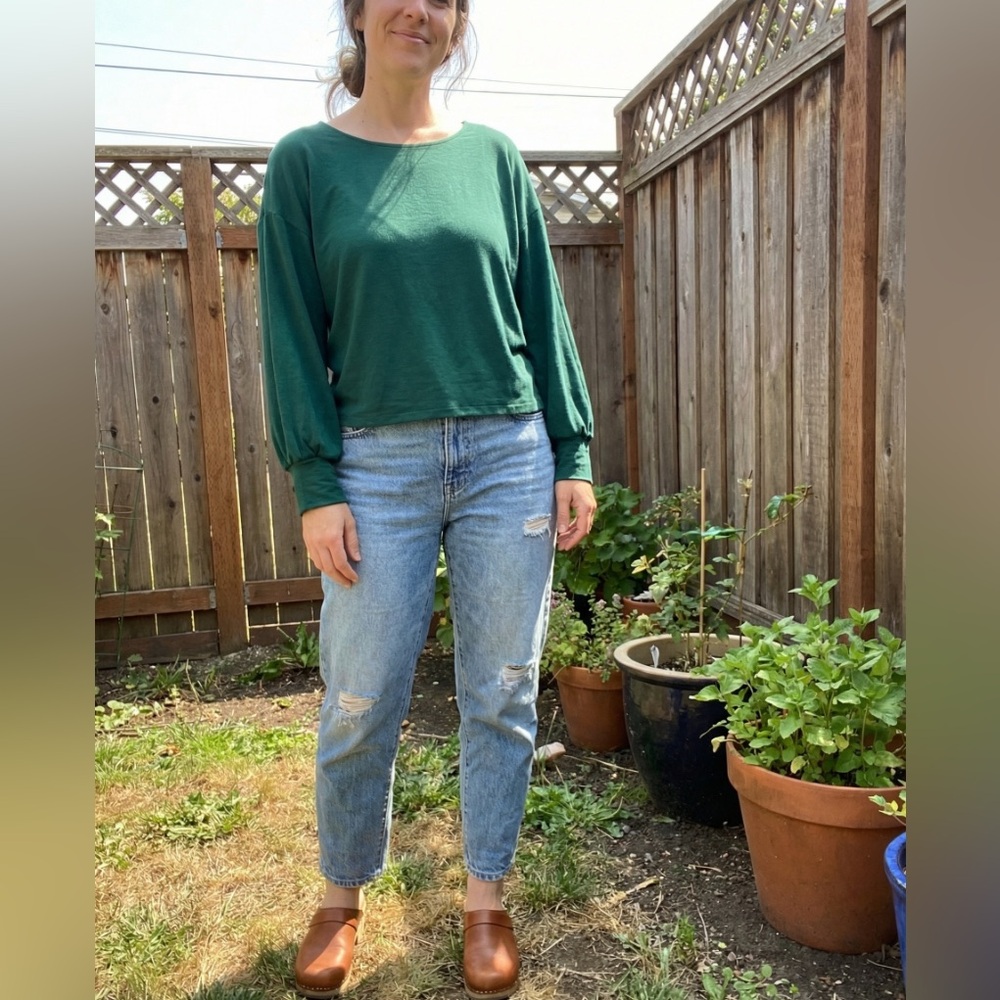 Prologue Forest Green Jersey knit Long Sleeve Crewneck blouse basic minimalist - Picture 13 of 13